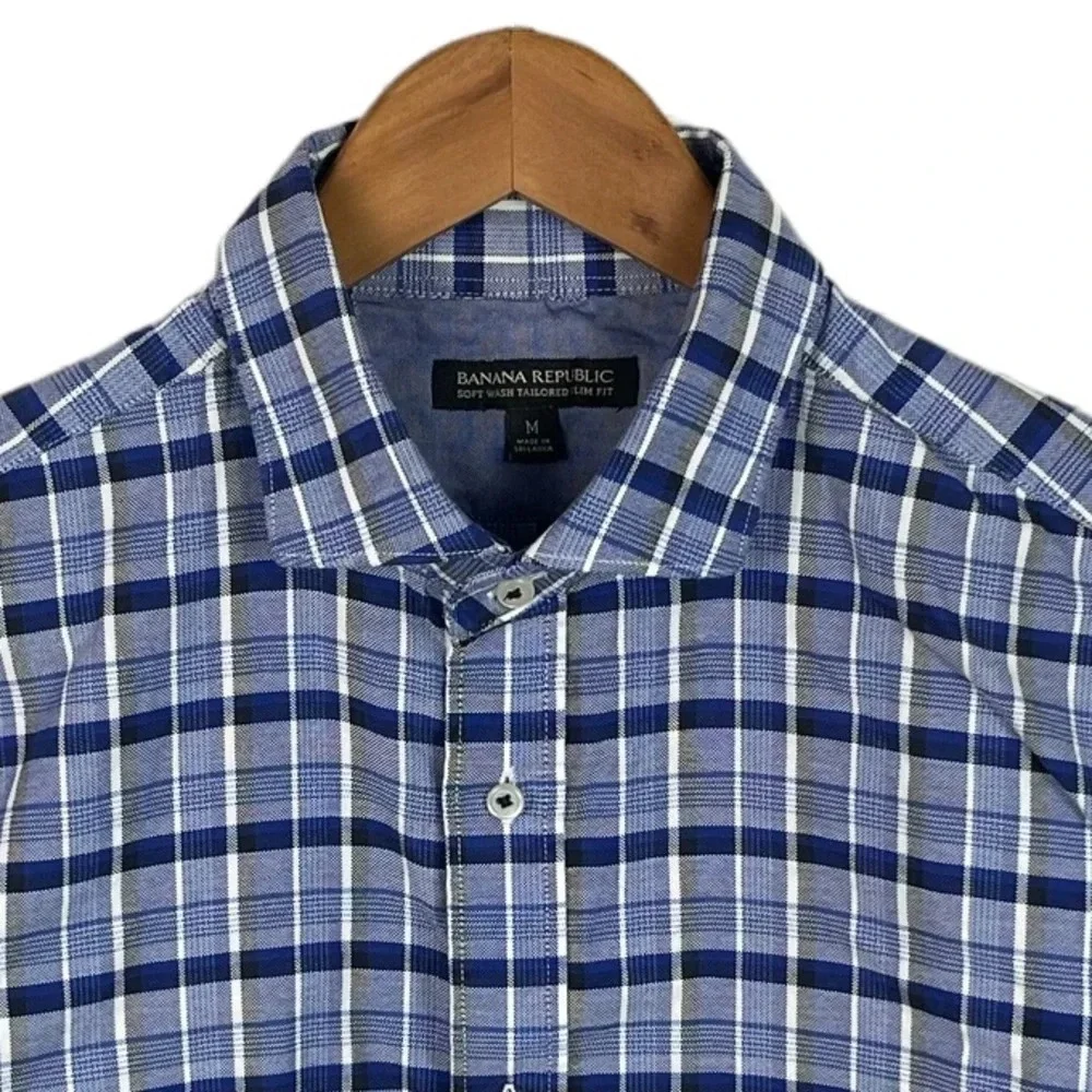 BF793 Mens Banana Republic Soft Washed Tailored Slim Fit Plaid Button Shirt M